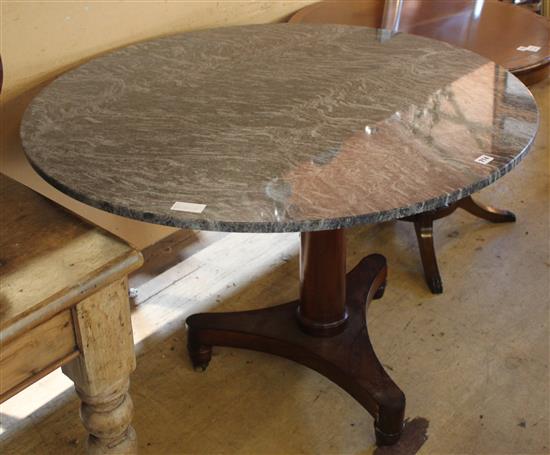 Circular marble top table on mahogany base